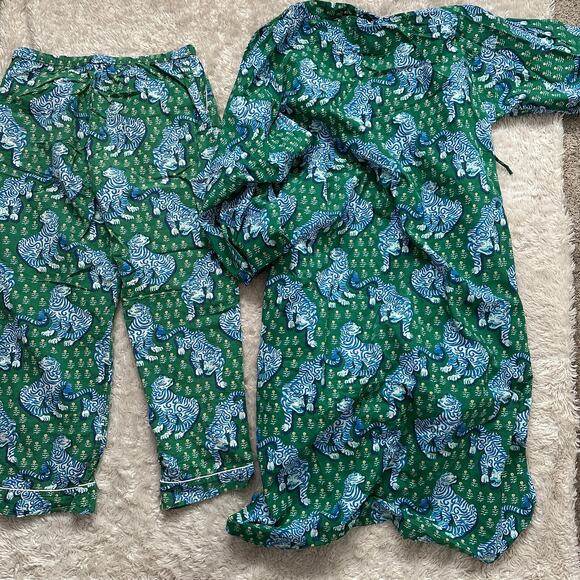 Printfresh S/M Robe + Small PJ Pants Set Tiger Queen Jade Green Organic Cotton - Picture 3 of 8
